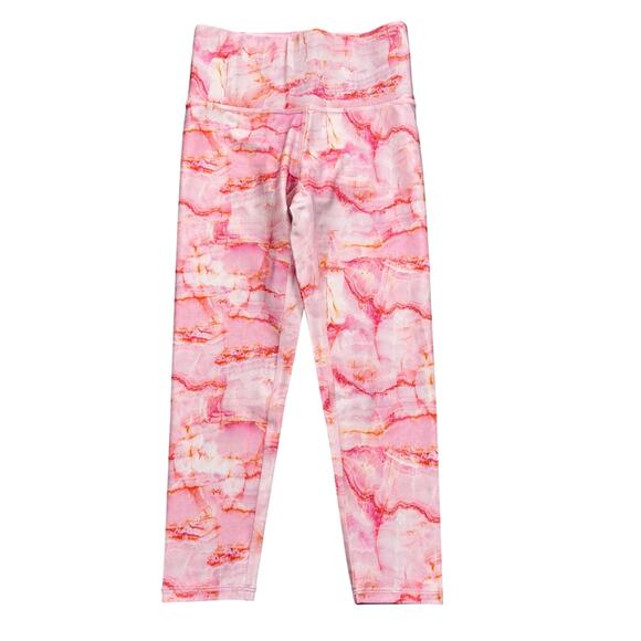 Terez Leggings Rose Quartz Marble Capri Leggings High Rise Pink Orange XS NWT - Picture 2 of 7